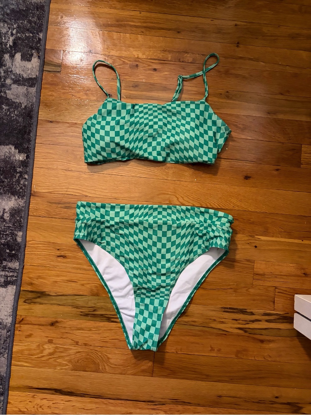 Green Checkered High Waisted Bikini Set